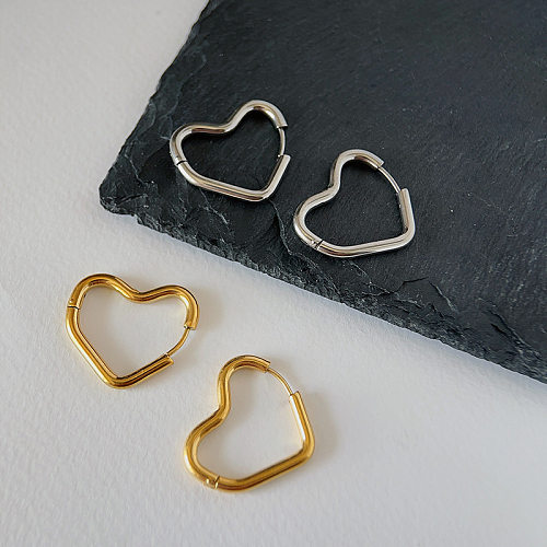 1 Pair Sweet Streetwear Heart Shape Plating Stainless Steel Hoop Earrings