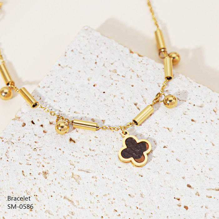 Retro Classic Style Four Leaf Clover Stainless Steel Plating Inlay Rhinestones Rose Gold Plated Gold Plated Silver Plated Bracelets