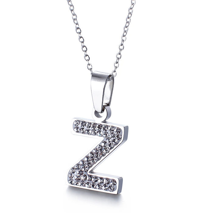Neue Voller Diamanten Weibliche Halskette 26 Englisch Buchstaben Edelstahl Halskette Großhandel