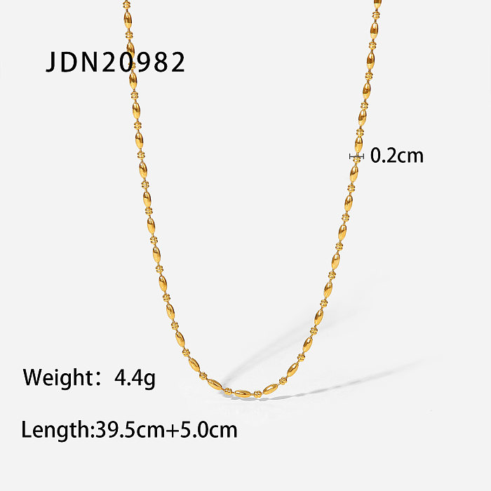 Fashion Simple 18K Gold Plated Oval Bead Chain Stainless Steel  Necklace Women's Ornament