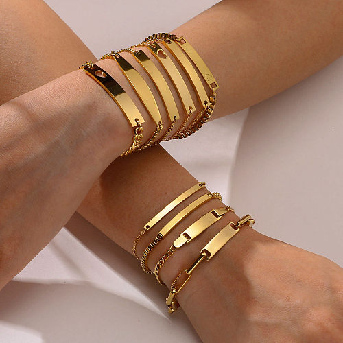 Bracelets plaqués or 18 carats en acier inoxydable rectangulaire de style simple de style IG en vrac