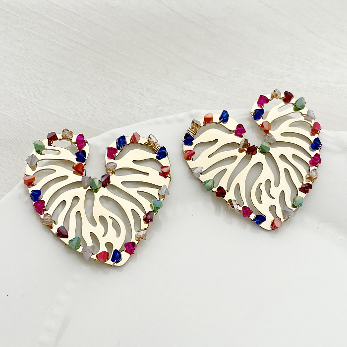 1 Pair Artistic Heart Shape Plating Zircon Stainless Steel  Gold Plated Ear Studs