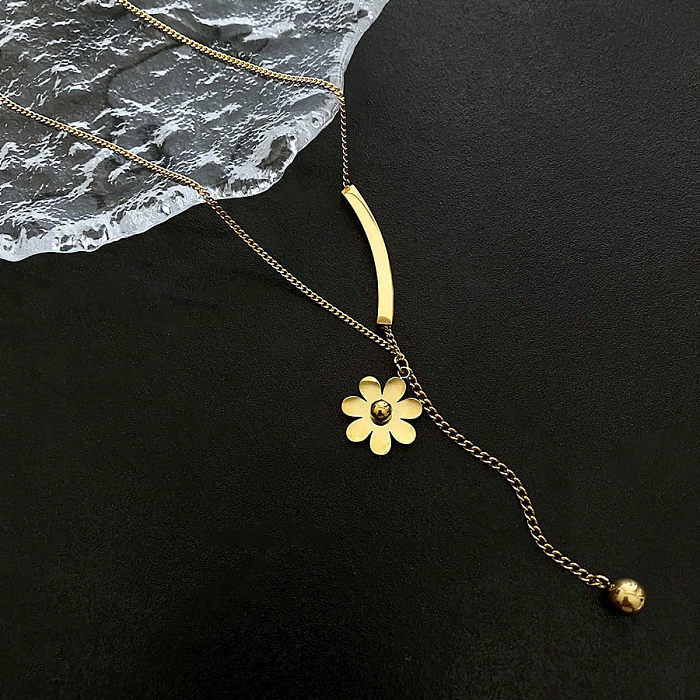 Streetwear-Halskette mit herzförmigem Blumen-Edelstahlüberzug und Inlay-Muschel-Anhänger