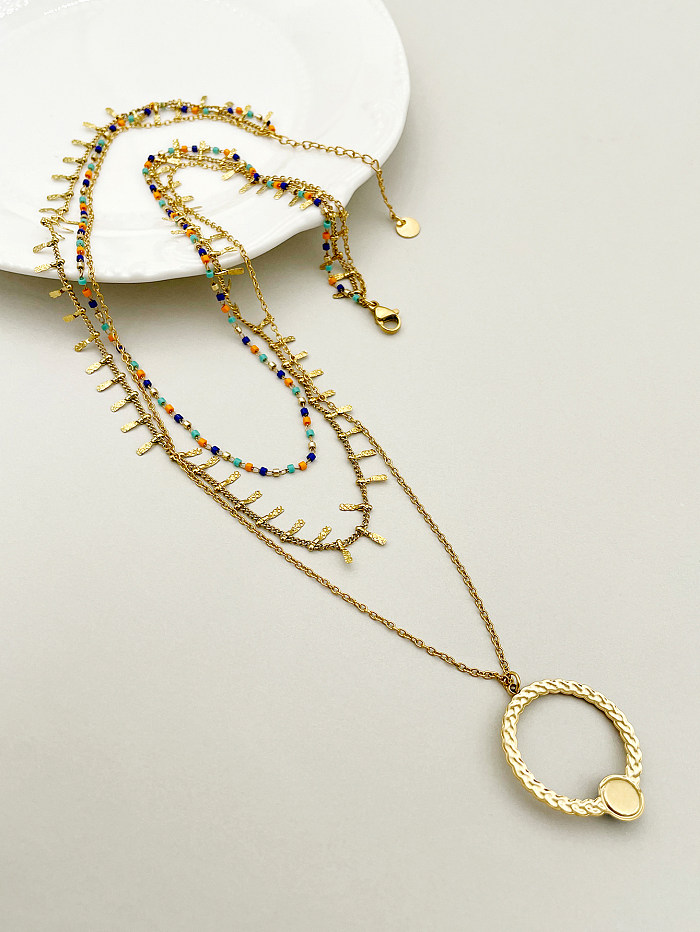 Schlichte, runde, geschichtete, plattierte Edelstahl-Halsketten mit Edelsteineinlage und vergoldeten, geschichteten Halsketten