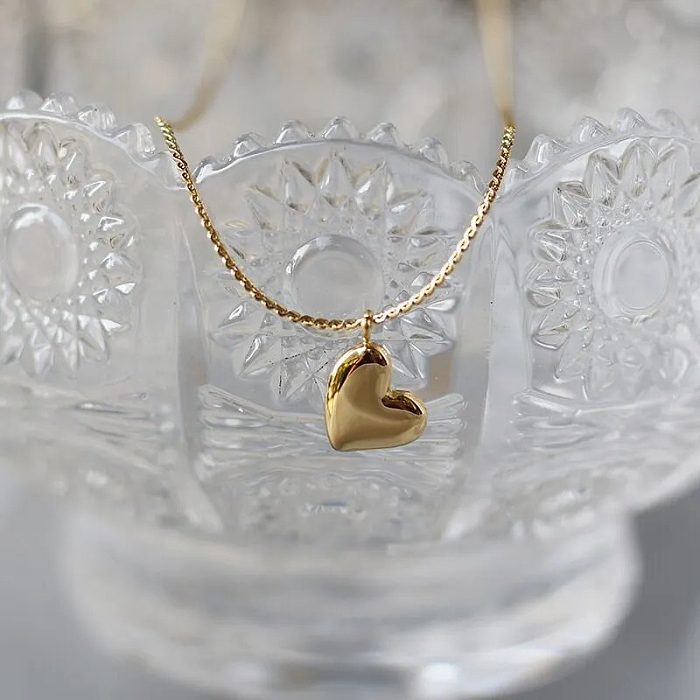 Simple Style Korean Style Heart Shape Stainless Steel Plating Pendant Necklace