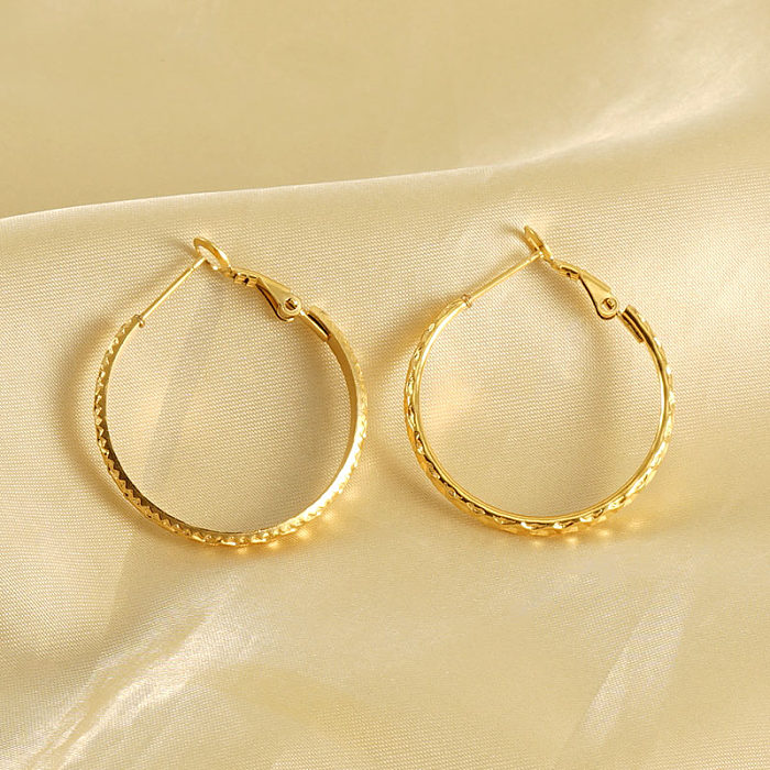 1 paire de boucles d'oreilles créoles en acier inoxydable plaqué or 18 carats, Style moderne et Simple, couleur unie