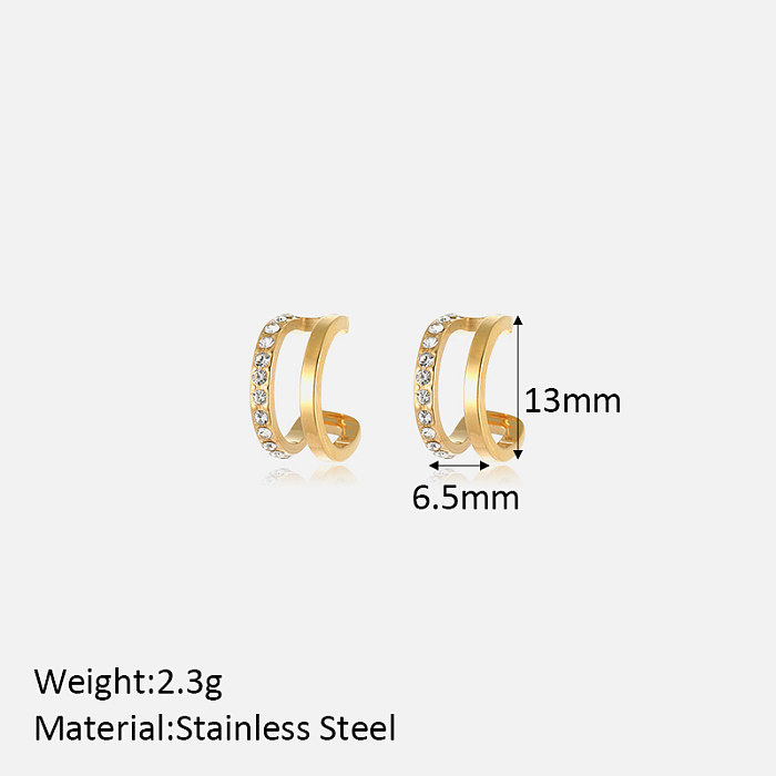 1 par de pendientes chapados en oro de 18 quilates con incrustaciones geométricas de acero inoxidable y circonitas
