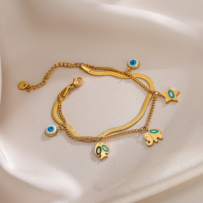 Bracelets plaqués or 18 carats en acier titane avec feuille de style simple, vente en gros