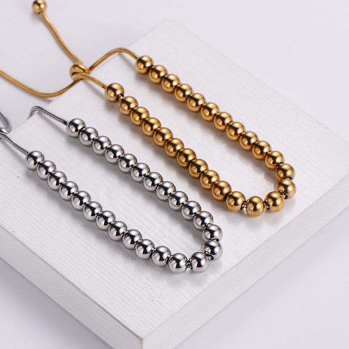 Fashion Simple Beaded Stainless Steel Adjustable Bracelet