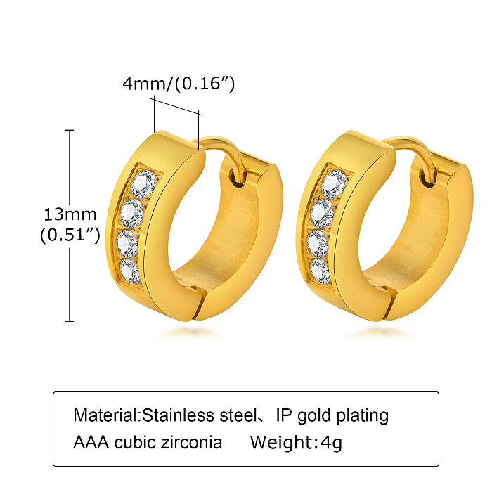 1 Pair Elegant Round Square Stripe Plating Inlay Stainless Steel  Zircon 18K Gold Plated Hoop Earrings