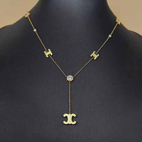 Einfache Halskette mit geometrischem Anhänger aus Edelstahl im schlichten Stil in großen Mengen