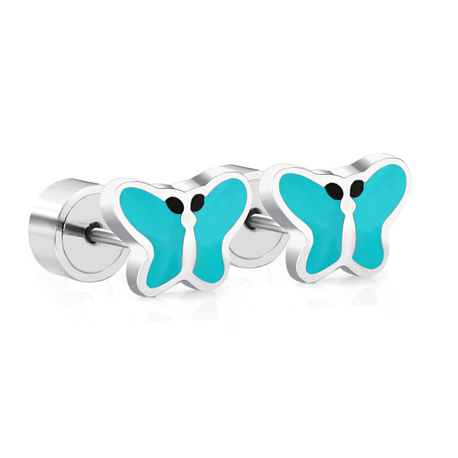 Lady Butterfly Stainless Steel  Enamel Ear Studs 1 Pair