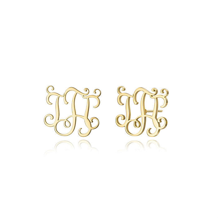 1 Piece Simple Style Letter Plating Stainless Steel  Stainless Steel 18K Gold Plated Ear Studs