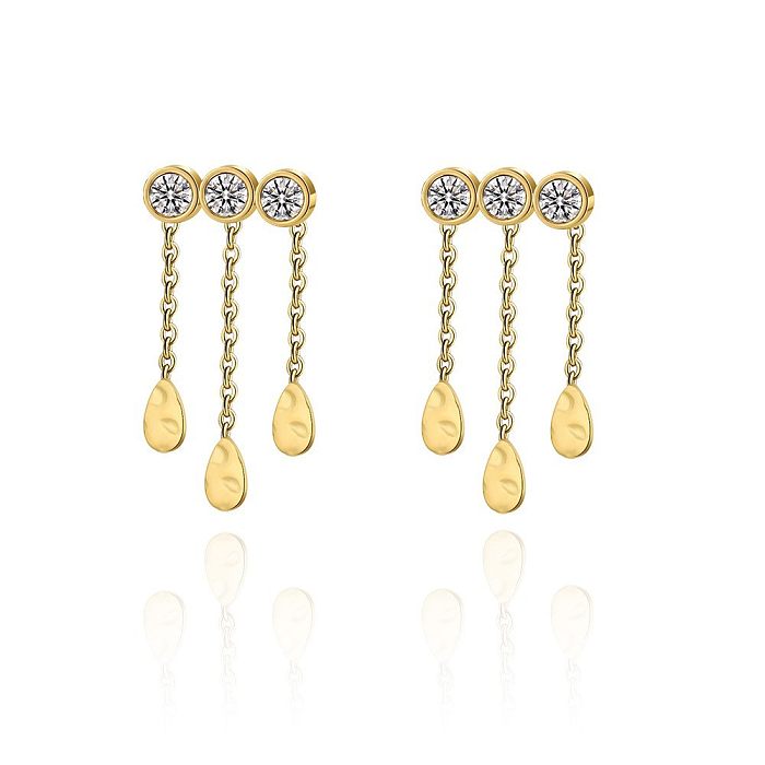 1 Pair IG Style Elegant Water Droplets Tassel Plating Inlay Stainless Steel  Zircon 18K Gold Plated Drop Earrings