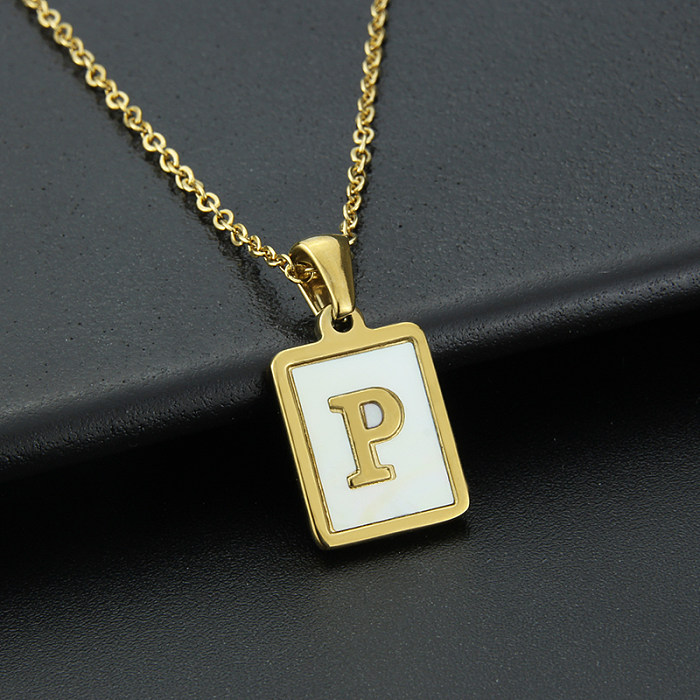 Fashion Letter Stainless Steel  Inlay Shell Pendant Necklace 1 Piece