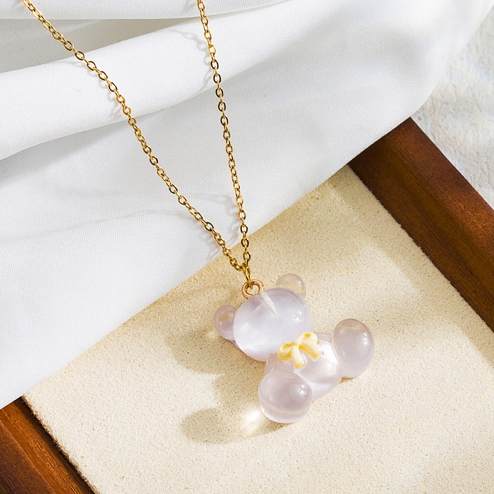 Niedliche, süße, kleine Bären-Anhänger-Halskette aus Edelstahl mit 18-Karat-Vergoldung in großen Mengen