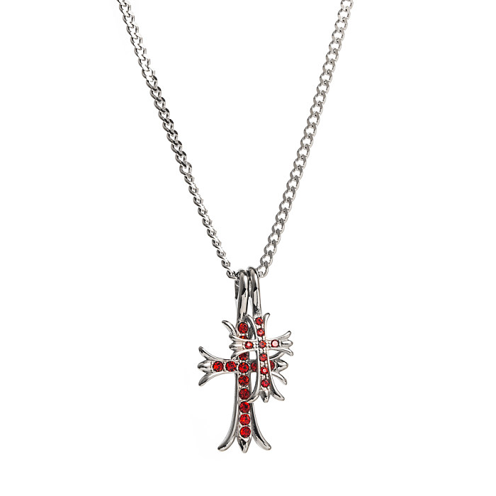 Retro Cross Stainless Steel  Inlay Zircon Pendant Necklace 1 Piece