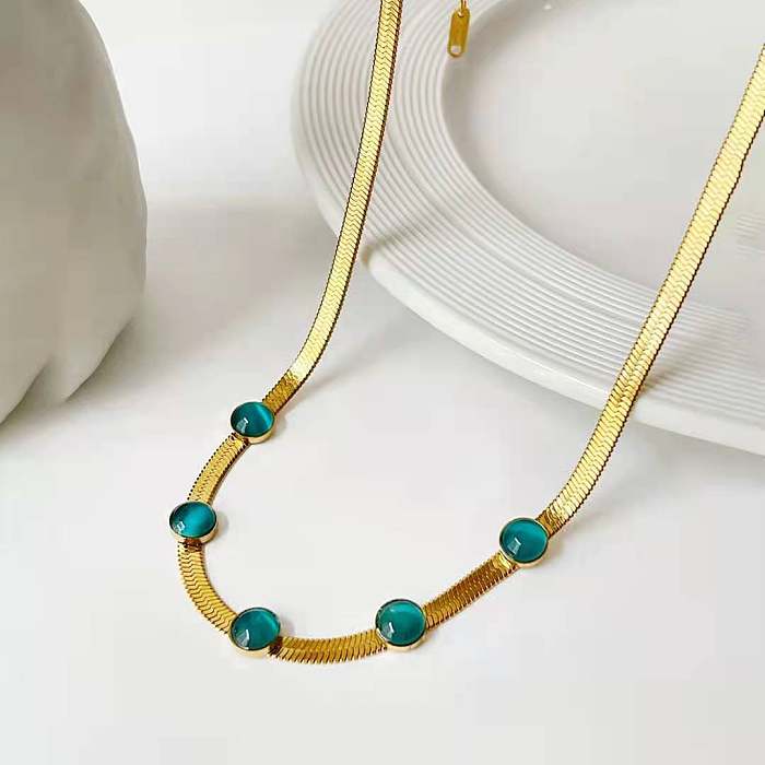 Modische runde Halskette mit Opal-Perlen und Intarsien aus Edelstahl, 1 Stück