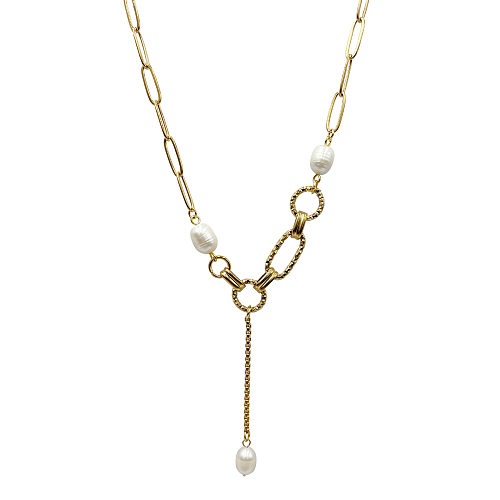 Elegant Geometric Stainless Steel  Pearl Plating Pendant Necklace 1 Piece