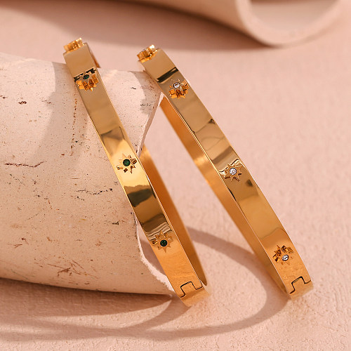 Bracelet en strass plaqué or 18 carats, vente en gros, style vintage, style simple, style classique, géométrique, incrustation de placage en acier inoxydable