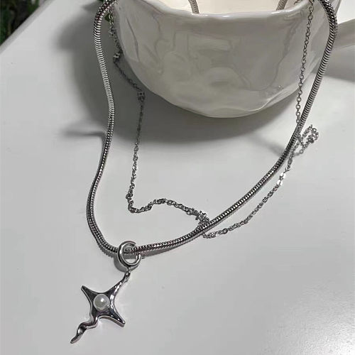 Fashion Star Stainless Steel Pendant Necklace Inlay Pearl Stainless Steel  Necklaces