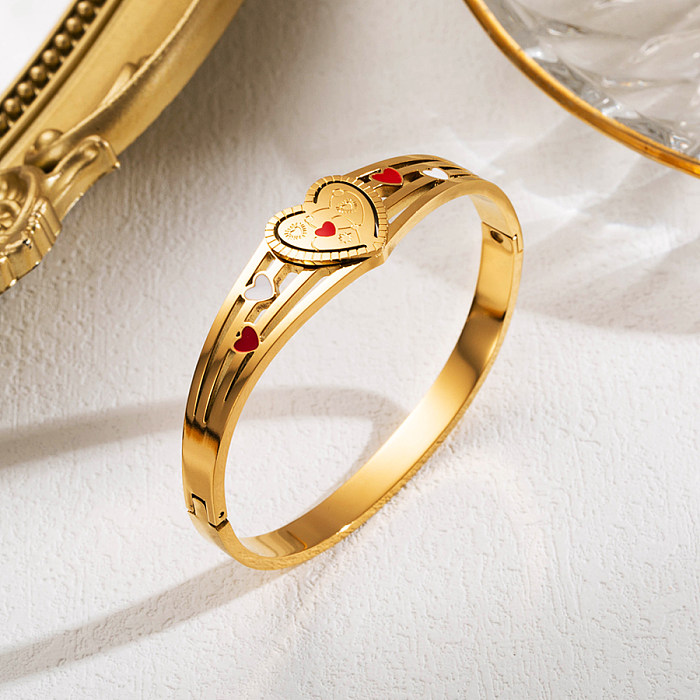 Estilo simples estrela artística formato de coração pulseira banhada a ouro 18K de zircão de aço inoxidável