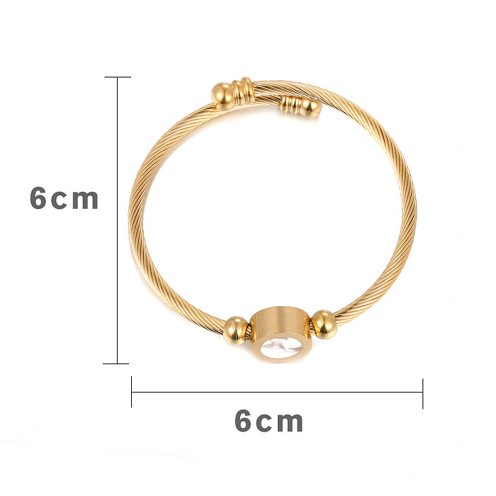 1 Stück modisches, rundes, herzförmiges Edelstahl-Überzugs-Inlay-Shell-Twisted-Kabel-Armband
