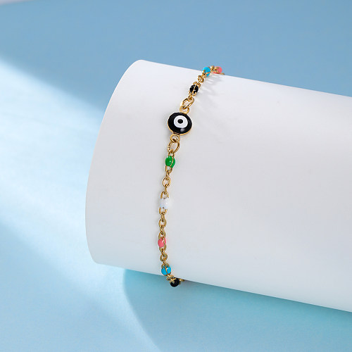 Großhandel Lustige Neuheit Einfacher Stil Teufelsauge Edelstahl Perlen Emaille Öse Armbänder