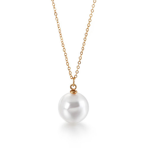 Collar Multicolor Simple con cadena de clavícula de acero inoxidable con colgante de perlas de concha de moda coreana