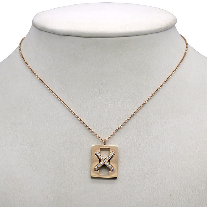 IG Style Letter Stainless Steel Hollow Out Inlay Zircon Pendant Necklace