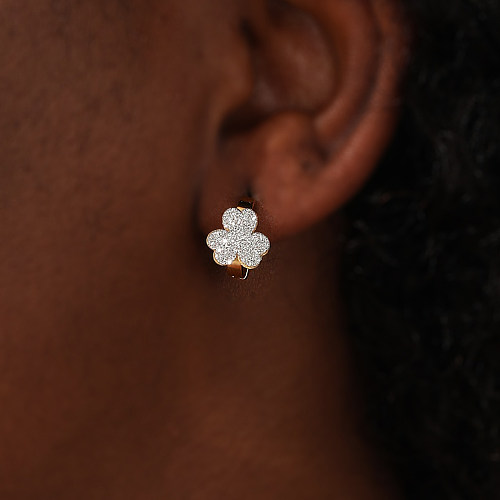 1 Pair IG Style Sweet Simple Style Shamrock Plating Stainless Steel  18K Gold Plated Earrings