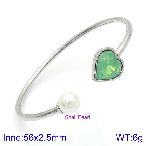 Modern Style Simple Style Heart Shape Stainless Steel Titanium Steel Plating Inlay Glass Stone Pearl 18K Gold Plated Bangle