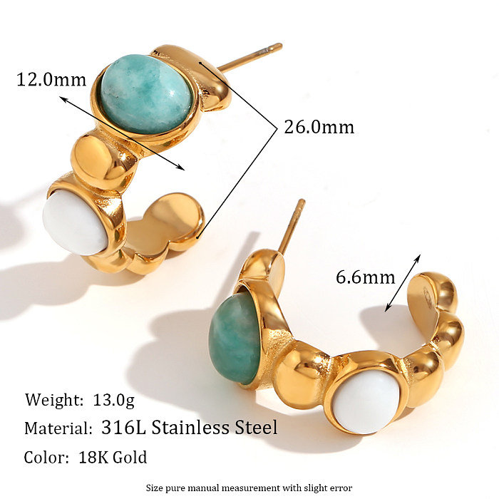 1 Pair Vintage Style Simple Style Classic Style Geometric Plating Inlay Stainless Steel  Amazonite 18K Gold Plated Ear Studs