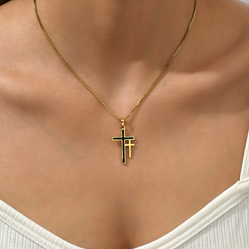 Vintage Style Cross Stainless Steel  Irregular Artificial Rhinestones Necklace 1 Piece