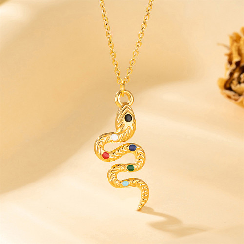 Collier pendentif serpent rétro en acier inoxydable et émail