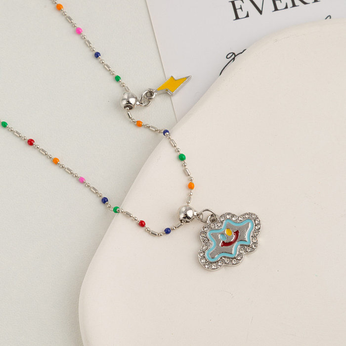 Cute Sweet Clouds Star Heart Shape Gravel Stainless Steel Beaded Pendant Necklace