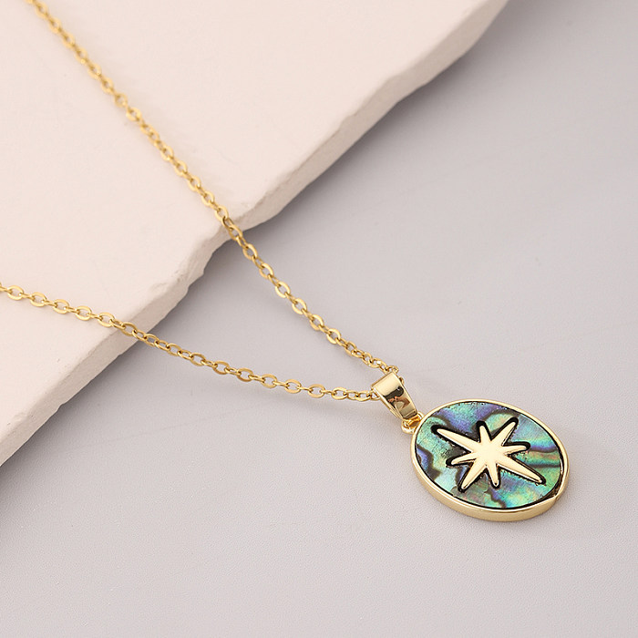 IG Style Star Oval Stainless Steel  Gold Plated Shell Pendant Necklace In Bulk