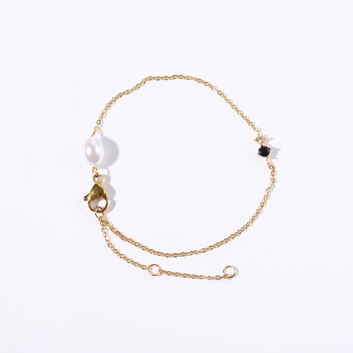 Simple Style Round Titanium Steel Pearl Plating Inlay Zircon 14K Gold Plated Bracelets