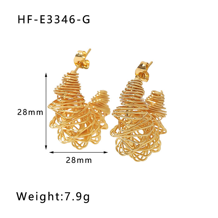 1 Pair Hip-Hop Vintage Style Classic Style C Shape Plating Pleated Stainless Steel  18K Gold Plated Silver Plated Ear Studs