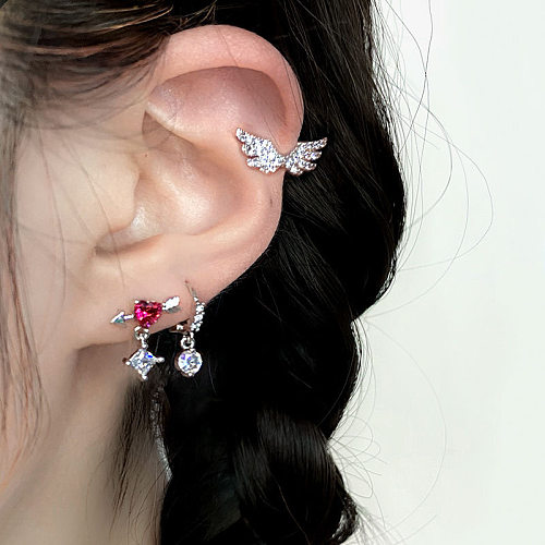 Fashion Heart Shape Stainless Steel Inlay Artificial Gemstones Drop Earrings 1 Piece