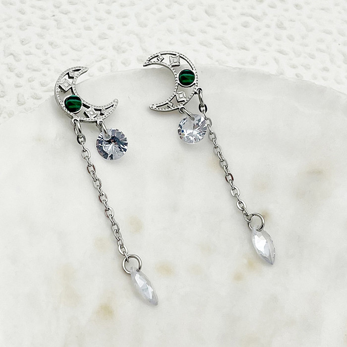 1 paire de boucles d'oreilles pendantes en acier inoxydable plaqué or, Style Simple, trajet artistique, lune, polissage