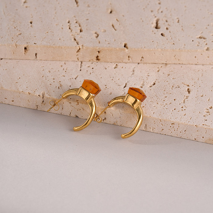 1 par de brincos de orelha banhados a ouro com zircônia de aço inoxidável estilo simples
