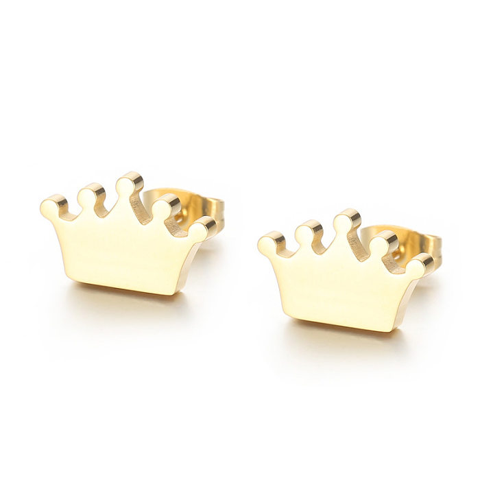 1 Pair Sweet Simple Style Crown Plating Inlay Stainless Steel  Zircon Ear Studs