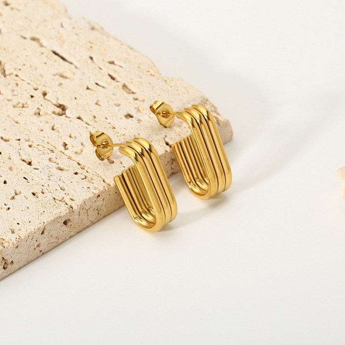 1 par de brincos de gota banhados a ouro 18K estilo clássico cor sólida assimétrica