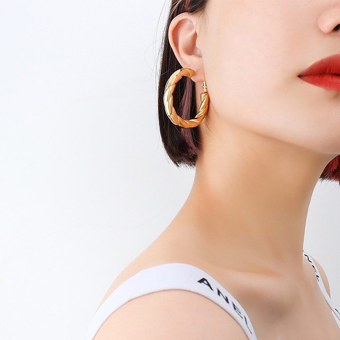 Boucles d'oreilles creuses sculptées à la mode, plaquées en acier inoxydable, or véritable 18 carats, pour femmes