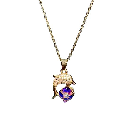 Simple Style Dolphin Stainless Steel Copper Inlay Zircon Pendant Necklace