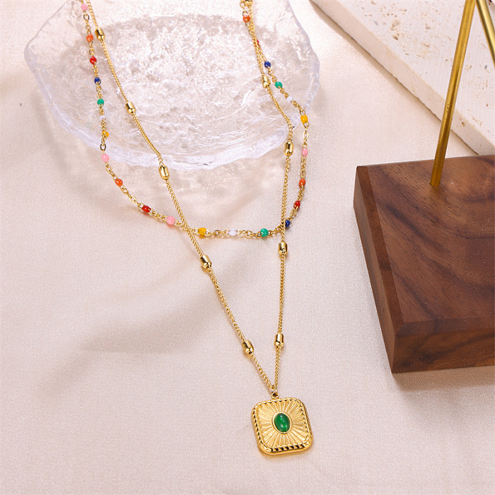 Mehrschichtige Halsketten im schlichten Stil mit quadratischer Edelstahlbeschichtung und 18-karätigem Gold