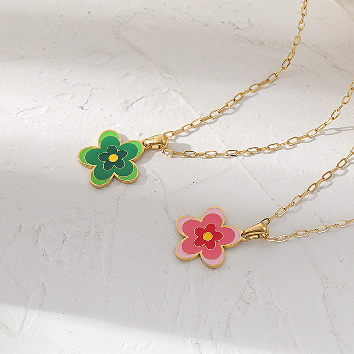 Sweet Flower Stainless Steel Enamel Pendant Necklace