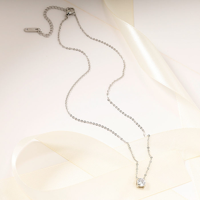 Collar de diamantes de imitación con incrustaciones de revestimiento de acero inoxidable redondo de estilo simple de 1 pieza