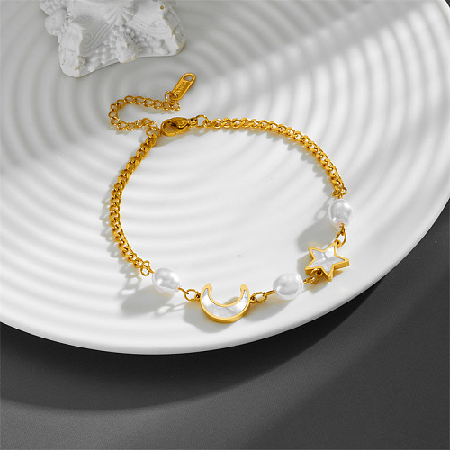 Style simple étoile lune titane acier placage perles artificielles coquille bracelets plaqués or